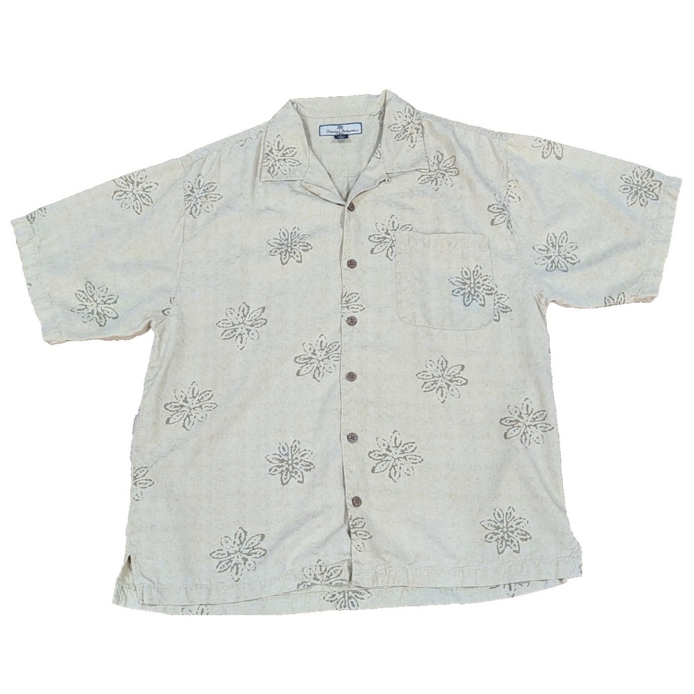 Tommy Bahama 100% Silk Button Up Shirt Floral Hawaiian Vacation Camp Men's Large